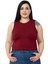 Büyük Beden Bisiklet Yaka Kolsuz Crop Viskon Bordo Body 1