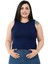 Büyük Beden Bisiklet Yaka Kolsuz Crop Viskon Lacivert Body 1