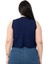Büyük Beden Bisiklet Yaka Kolsuz Crop Viskon Lacivert Body 3