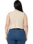 Büyük Beden Bisiklet Yaka Kolsuz Crop Viskon Bej Body 3