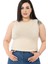 Büyük Beden Bisiklet Yaka Kolsuz Crop Viskon Bej Body 4