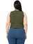 Büyük Beden Bisiklet Yaka Kolsuz Crop Viskon Haki Body 3