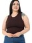 Büyük Beden Bisiklet Yaka Kolsuz Crop Viskon Kahverengi Body 4