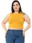 Büyük Beden Bisiklet Yaka Kolsuz Crop Viskon Hardal Body 1
