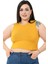 Büyük Beden Bisiklet Yaka Kolsuz Crop Viskon Hardal Body 4