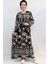 Vintage Desen Elbise Siyah 1