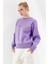 Victory Baskılı Basic Bisiklet Yaka Içi Polarlı Sweatshirt Lila 4