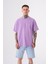 Unisex Relaxed Yıkamalı Basic T-Shirt Lila 1