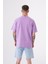 Unisex Relaxed Yıkamalı Basic T-Shirt Lila 2