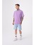 Unisex Relaxed Yıkamalı Basic T-Shirt Lila 3
