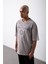 Oversize Oregon 20 Baskılı Pamuklu T-Shirt Ice Gri 4