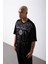 Oversize Oregon 20 Baskılı Pamuklu T-Shirt Siyah 4