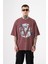 Oversize Free Spirit Baskılı Pamuklu T-Shirt Mürdüm 1