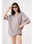 Kadın Basic Oversize Pamuklu Süprem T-Shirt Gri 3