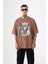 Oversize Free Spirit Baskılı Pamuklu T-Shirt Kahve 1