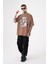 Oversize Free Spirit Baskılı Pamuklu T-Shirt Kahve 3