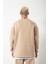 Süper Oversize Cepli Bisiklet Yaka Basic Sweatshirt Bej 2