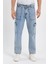 Beli Kemerli Rahat Kalıp Denim Taş Yıkamalı Kot Kargo Cep Pantolon Buz Mavi 1
