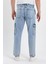 Beli Kemerli Rahat Kalıp Denim Taş Yıkamalı Kot Kargo Cep Pantolon Buz Mavi 5
