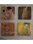 Gustav Klimt Kiss (Öpücük) ve Eserleri Doğal Taş Bardak Altlığı 4'lü Set - Natural Stone Coasters 2
