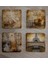 Kolaj Rönesans Eyfel Kulesi ve Eski Savaş Gemisi Doğal Taş Bardak Altlığı 4'lü Set - Natural Stone Coasters 2