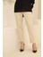 1005 Krem Havuç Paça Beli Lastikli Dokuma Kadın Pantolon 3