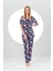 24107 Kadın Desenli Düğmeli Pijama Takım 3