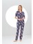 24107 Kadın Desenli Düğmeli Pijama Takım 4
