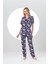 24107 Kadın Desenli Düğmeli Pijama Takım 5