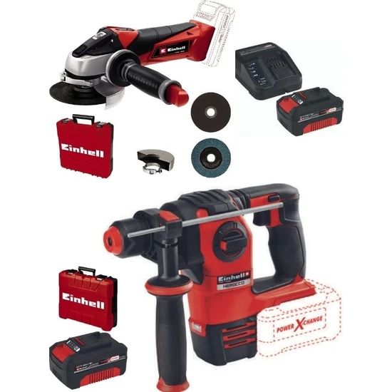 Einhell Te-Ag 18/115 Acc Aksesuarlı Avuç Taşlama Herocco 18V Kırıcı Delici 2X4.0AH Akülü Set