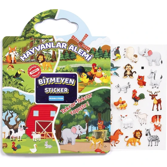 Gepettoys Bitmeyen Sticker Kitabım - Hayvanlar Alemi  (Tekrar Tekrar Kullanılabilir Stickerlar) Pedagog Onaylı