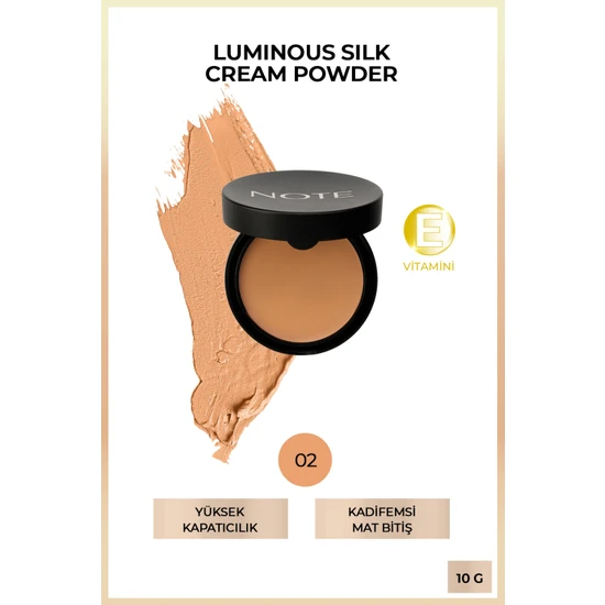 Note Luminous Silk Cream Powder Patakrem Pudra Fondöten 02 Natural Beige