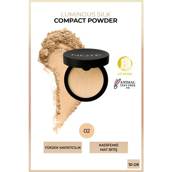 Note Luminous Silk Compact Powder Mat Bitişli Toz Yüz Pudrası 02 Natural Beige