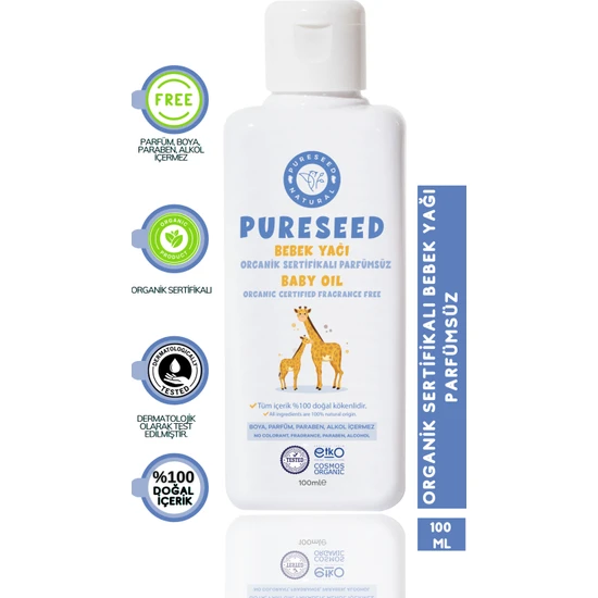 Pureseed Natural Organik Sertifikalı Bebek Yağı Parfümsüz - 100 ml