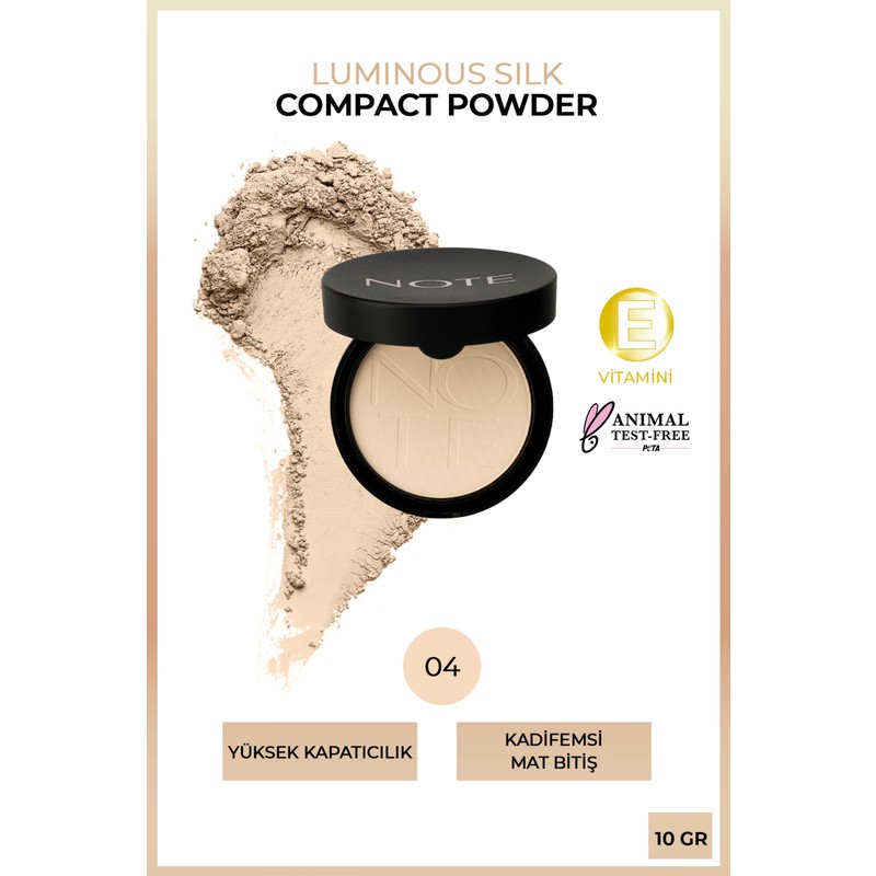 Note Cosmetics NOTE Luminous Silk Compact Powder 04 Sand Mat Bitişli Yüksek Kapatıcılık 10 GR Toz Pudra