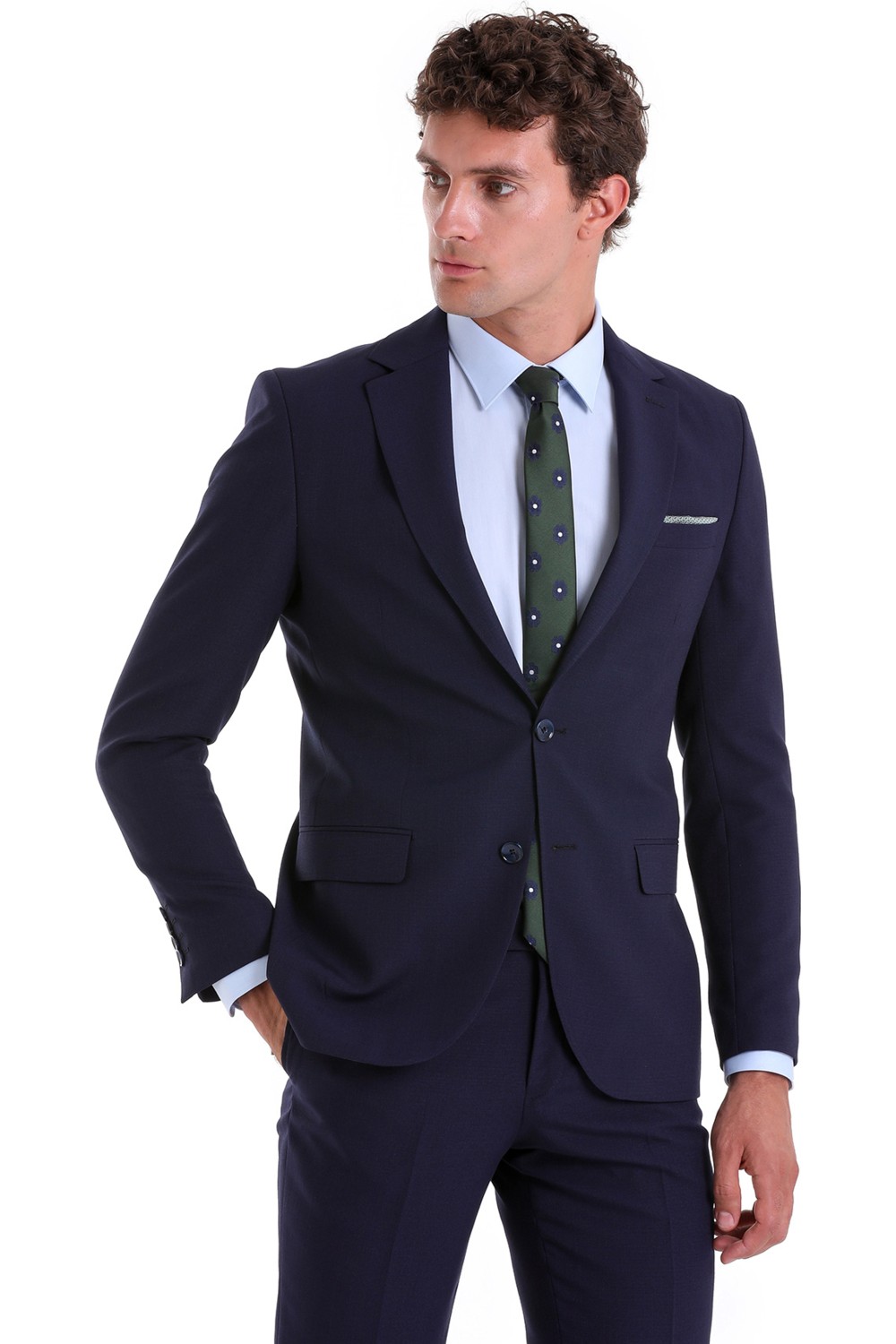 Hatemoğlu Siyah Slim Fit Mono Yaka Desenli Klasik Takım Elbise görsel 5