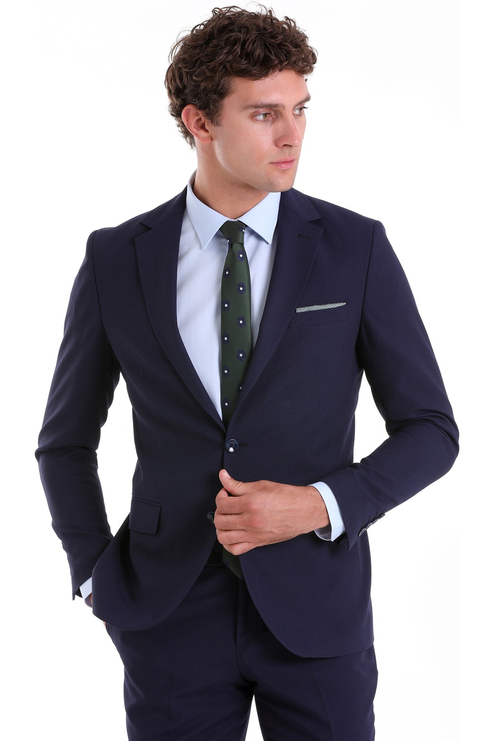 Hatemoğlu Siyah Slim Fit Mono Yaka Desenli Klasik Takım Elbise görsel 6