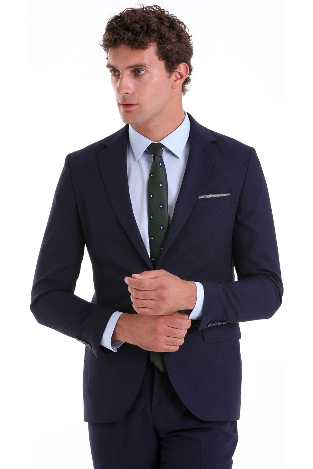 Hatemoğlu Siyah Slim Fit Mono Yaka Desenli Klasik Takım Elbise görsel 7
