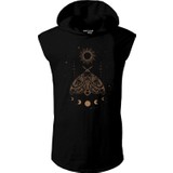 Artaport Design Unisex Kurukafa Kelebek Tasarım Baskılı Kapüşonlu Kolsuz Siyah T-Shirt