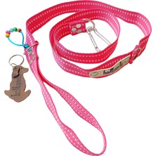 Balkonda Köpek gezdirme tasması yumuşak sık dokuma kolon pembe beyaz şeritli genişlik:2,5cm uzunluk:120cm dağcı kancalı dog leash B3-8