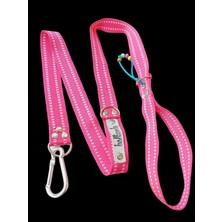 Balkonda Köpek gezdirme tasması yumuşak sık dokuma kolon pembe beyaz şeritli genişlik:2,5cm uzunluk:120cm dağcı kancalı dog leash B3-8