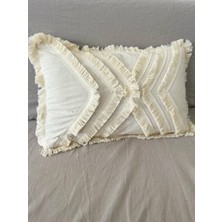 NDC Home Çoklu Püsküllü Krem Keten Kırlent Kırlent Kılıfı 35 x 55 cm