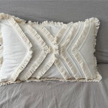 NDC Home Çoklu Püsküllü Krem Keten Kırlent Kırlent Kılıfı 35 x 55 cm