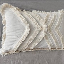NDC Home Çoklu Püsküllü Krem Keten Kırlent Kırlent Kılıfı 35 x 55 cm