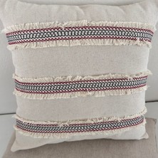 NDC Home Mini Çift Püsküllü Keten Krem Kırlent Kırlent Kılıfı 43 x 43 cm