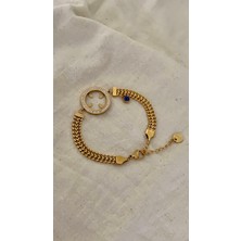 Opia Jewelry - Nazar Boncuklu Kuyumcu Model Çelik Bileklik (Çeyrek Koyulabilir Modeldir) [ 18+5 Cm]