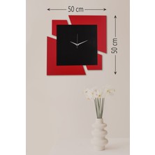 İnfigo Concept Ahşap Lazer Kesim Kırmızı Duvar Saati 50 cm - Puzzle