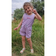 Novy Baby Fiyonklu Aplikeli Çıtçıtlı Sıfır Kol Çocuk Şort Tulum - 1-5 Yaş - 2090