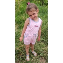 Novy Baby Fiyonklu Aplikeli Çıtçıtlı Sıfır Kol Çocuk Şort Tulum - 1-5 Yaş - 2090