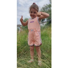 Novy Baby Fiyonklu Aplikeli Çıtçıtlı Sıfır Kol Çocuk Şort Tulum - 1-5 Yaş - 2090